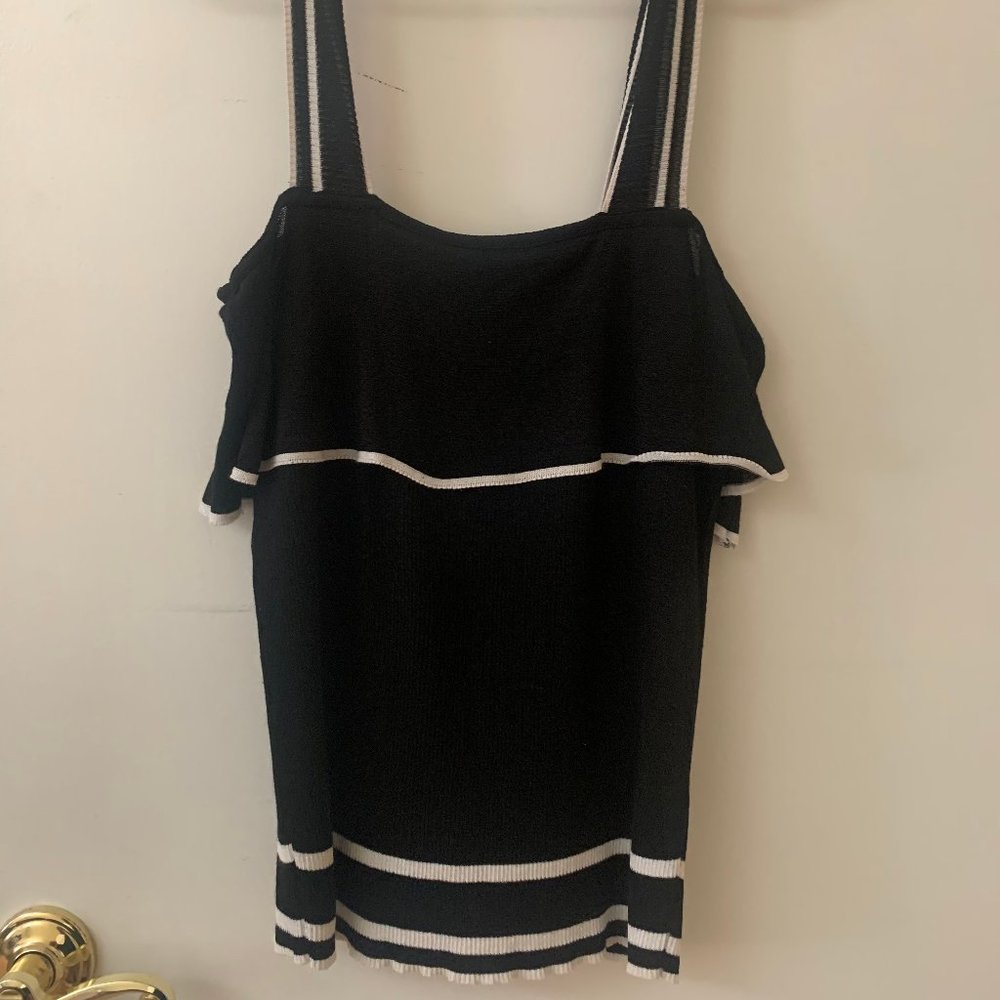 Zara black and white ruffle top